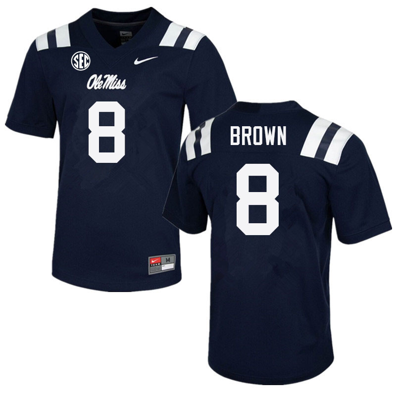 Men #8 Troy Brown Ole Miss Rebels College Football Jerseys Sale-Navy